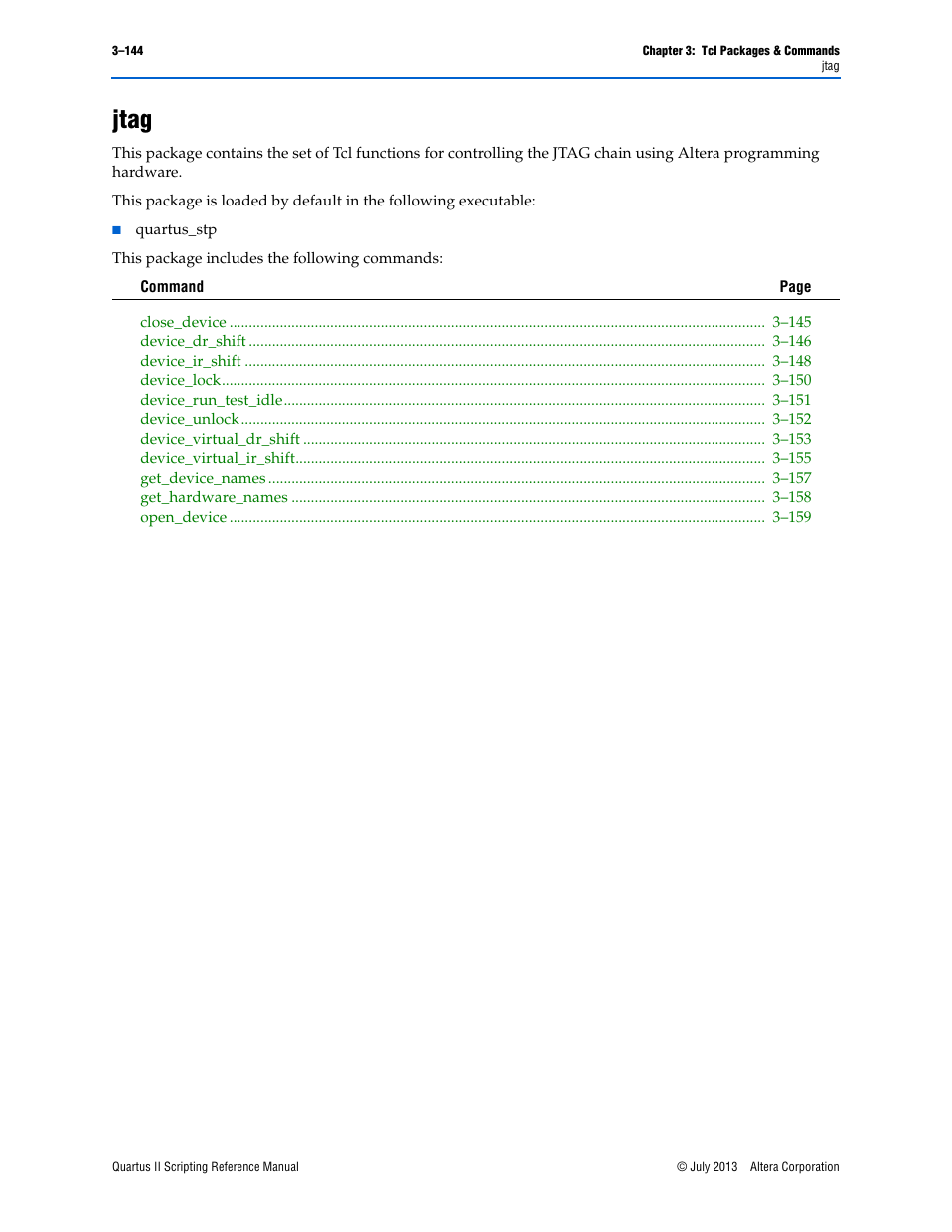 Jtag, Jtag –144 | Altera Quartus II Scripting User Manual | Page 274 / 634