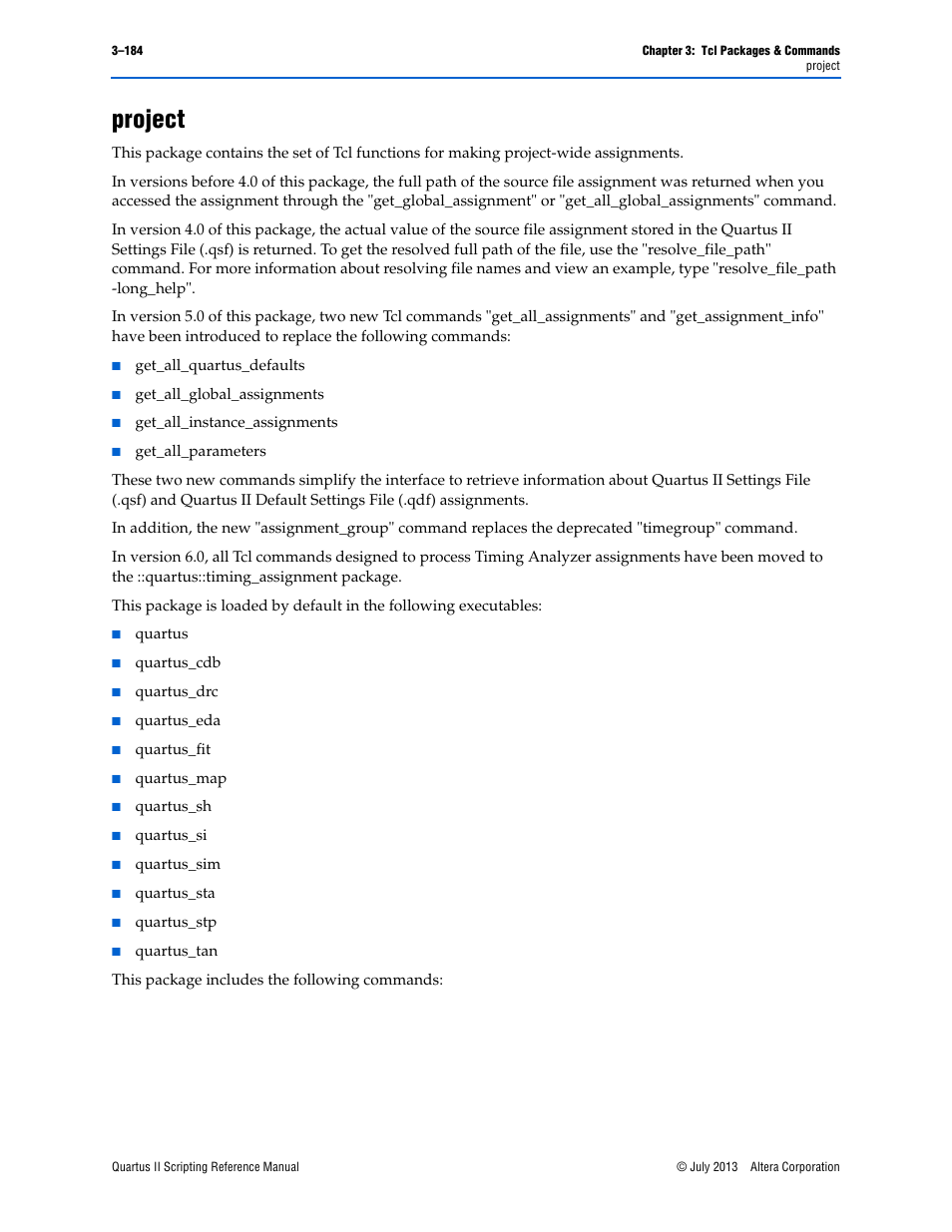 Project, Project –184 | Altera Quartus II Scripting User Manual | Page 314 / 634