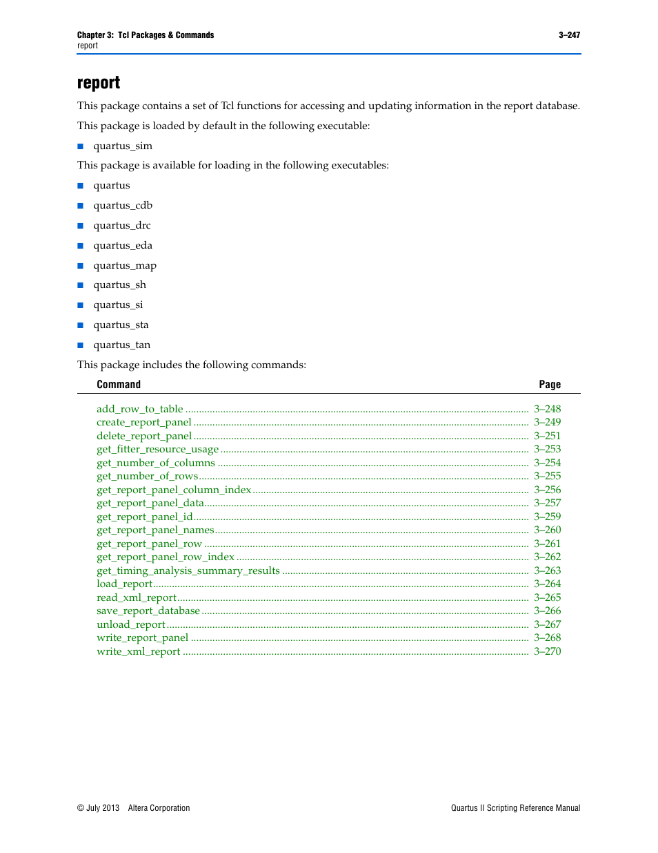 Report, Report –247 | Altera Quartus II Scripting User Manual | Page 377 / 634