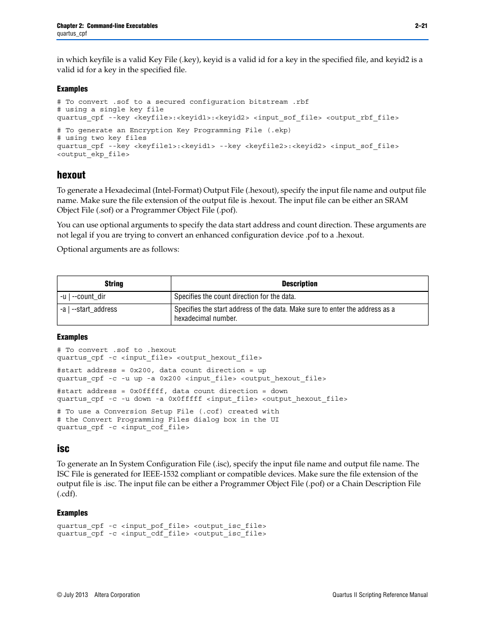 Examples, Hexout, Hexout –21 isc –21 | Altera Quartus II Scripting User Manual | Page 47 / 634