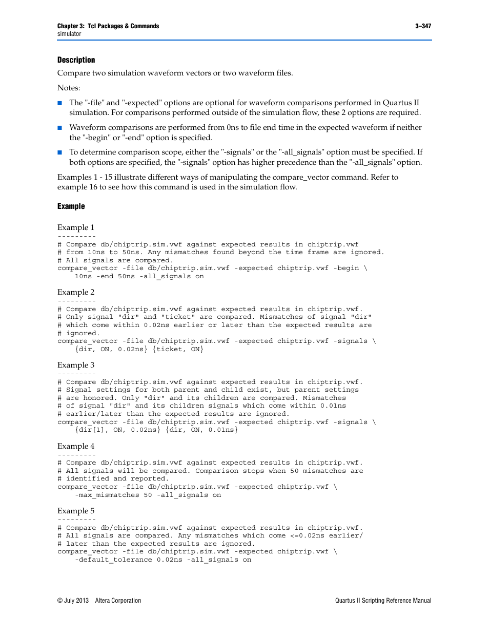 Description, Example | Altera Quartus II Scripting User Manual | Page 477 / 634
