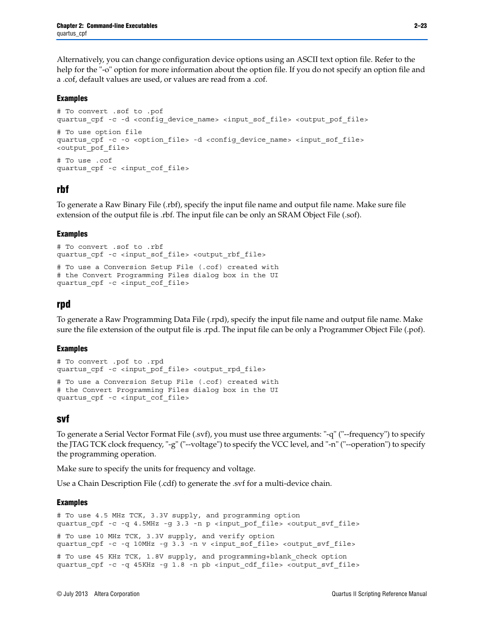 Examples, Rbf –23 rpd –23 svf –23, Rbf –23 | Rpd –23 svf –23 | Altera Quartus II Scripting User Manual | Page 49 / 634