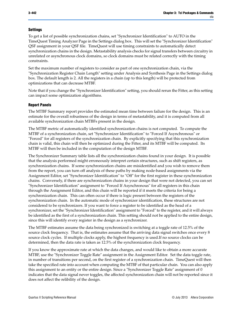 Settings, Report panels | Altera Quartus II Scripting User Manual | Page 572 / 634