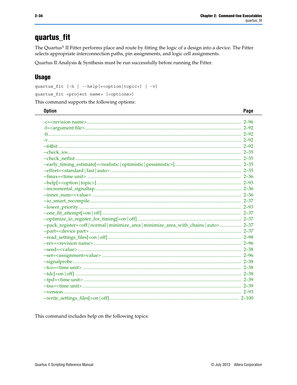 Quartus_fit, Usage, Quartus_fit –34 | Usage –34 | Altera Quartus II Scripting User Manual | Page 60 / 634