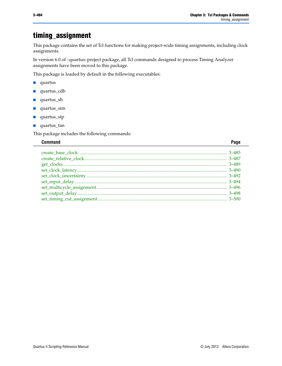 Timing_assignment, Timing_assignment –484 | Altera Quartus II Scripting User Manual | Page 614 / 634