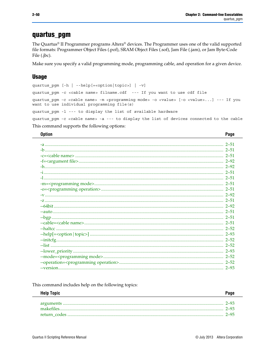 Quartus_pgm, Usage, Quartus_pgm –50 | Usage –50 | Altera Quartus II Scripting User Manual | Page 76 / 634