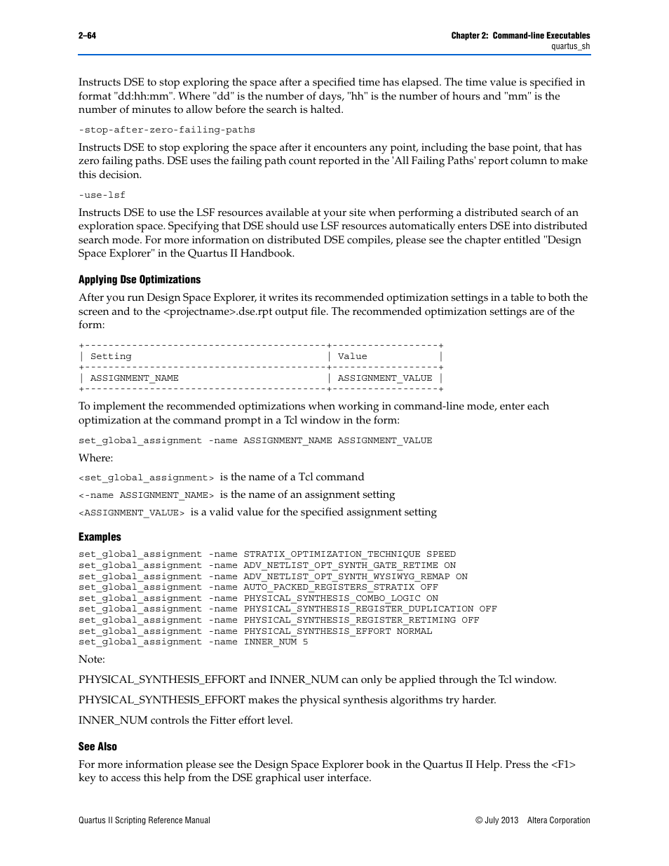 Applying dse optimizations, Examples, See also | Altera Quartus II Scripting User Manual | Page 90 / 634