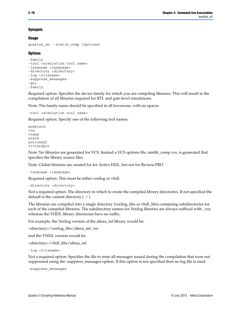 Synopsis, Usage, Options | Altera Quartus II Scripting User Manual | Page 96 / 634