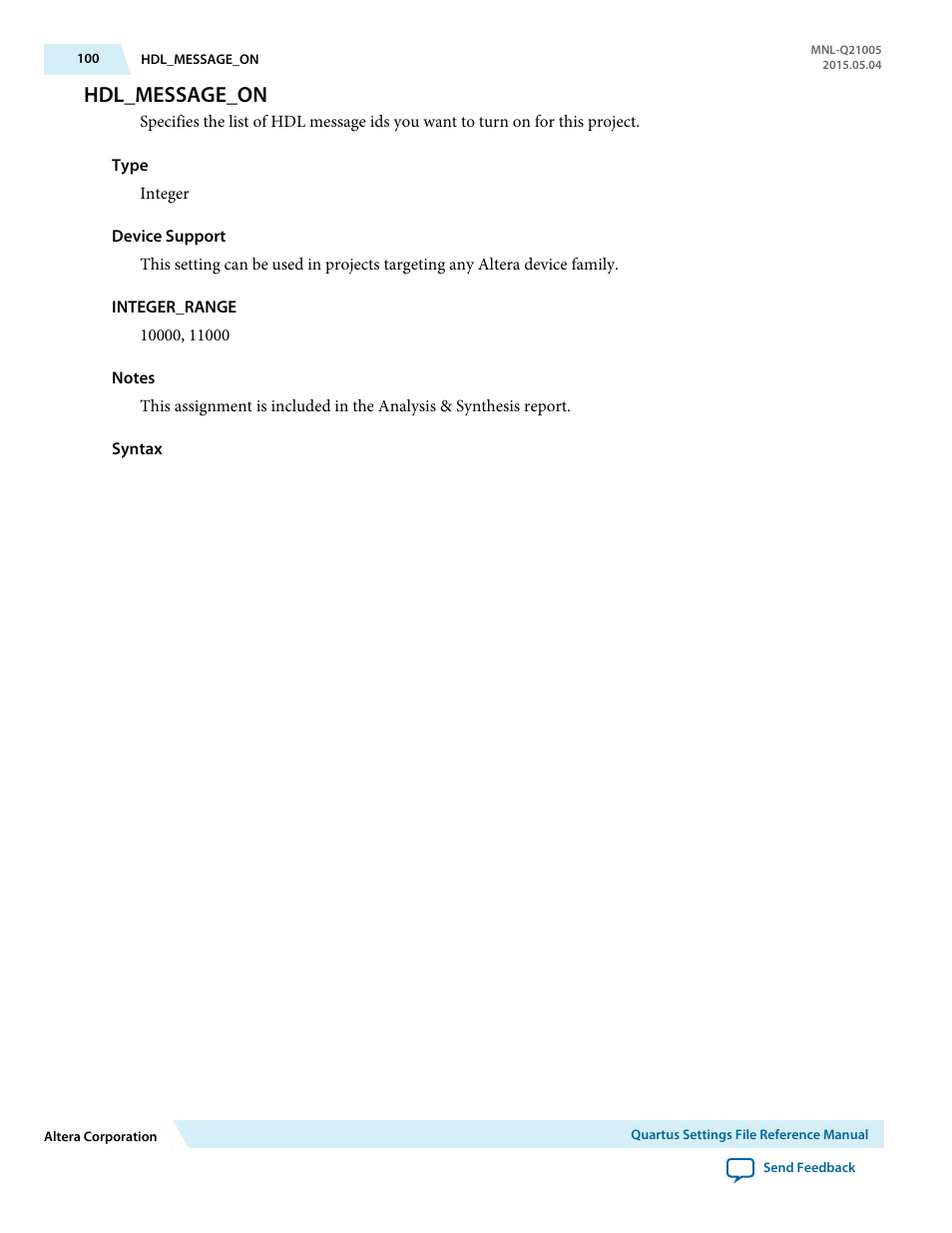 Hdl_message_on | Altera Quartus II Settings File User Manual | Page 100 / 1344