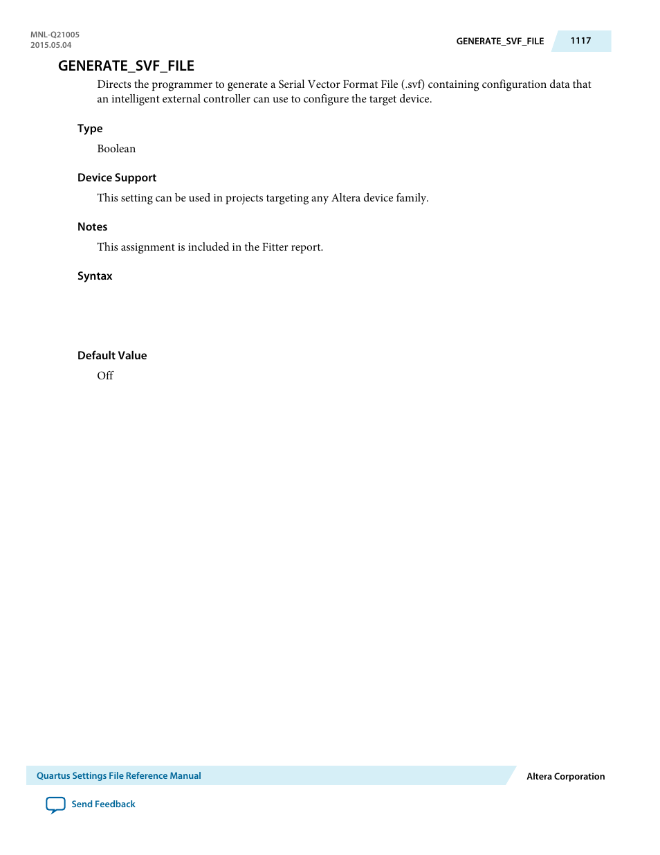 Generate_svf_file | Altera Quartus II Settings File User Manual | Page 1117 / 1344
