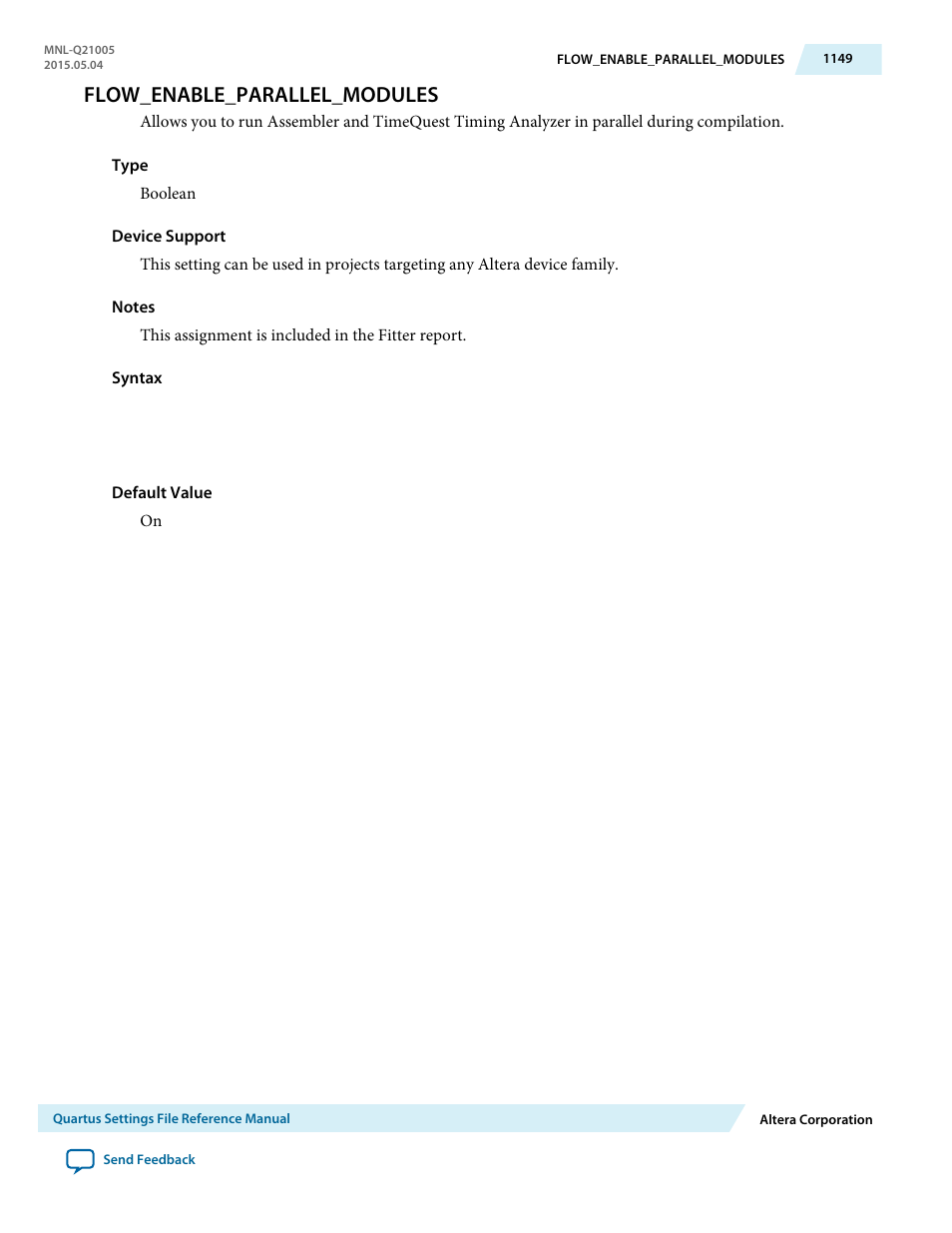 Flow_enable_parallel_modules | Altera Quartus II Settings File User Manual | Page 1149 / 1344