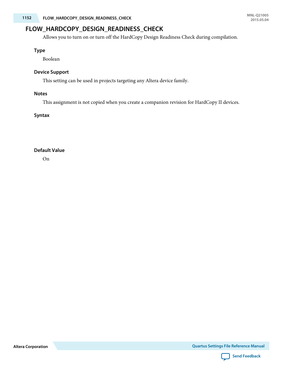 Flow_hardcopy_design_readiness_check | Altera Quartus II Settings File User Manual | Page 1152 / 1344