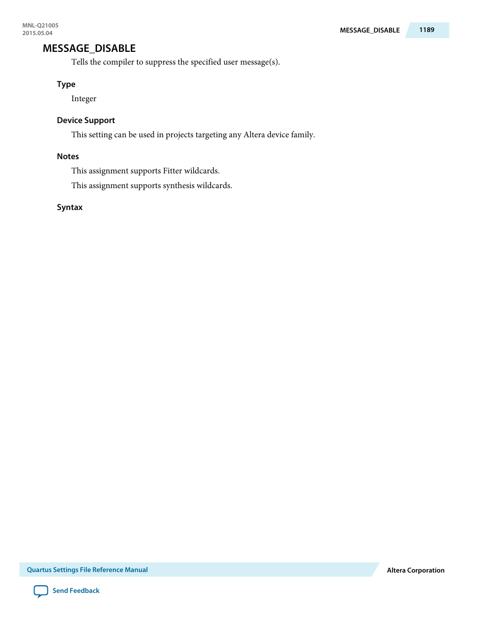Message_disable | Altera Quartus II Settings File User Manual | Page 1189 / 1344
