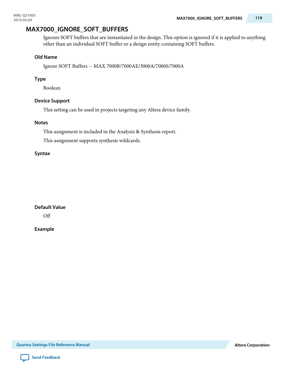 Max7000_ignore_soft_buffers | Altera Quartus II Settings File User Manual | Page 119 / 1344