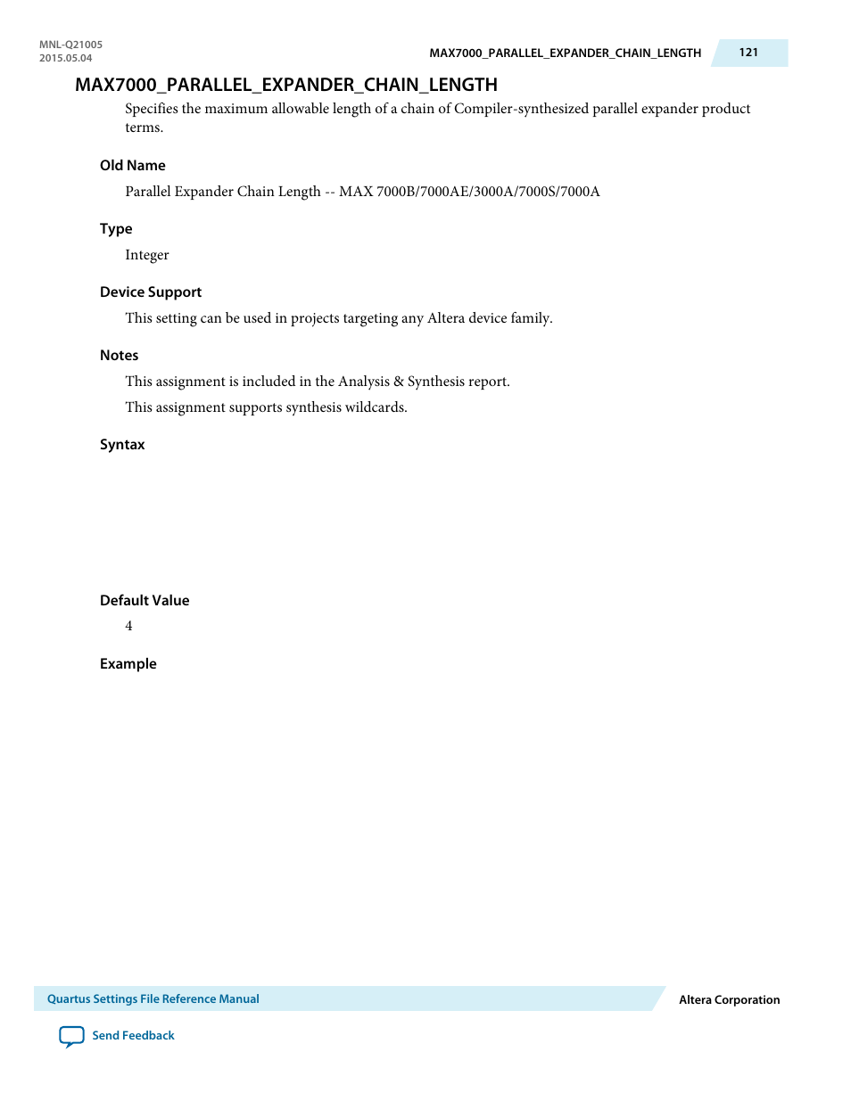 Max7000_parallel_expander_chain_length | Altera Quartus II Settings File User Manual | Page 121 / 1344