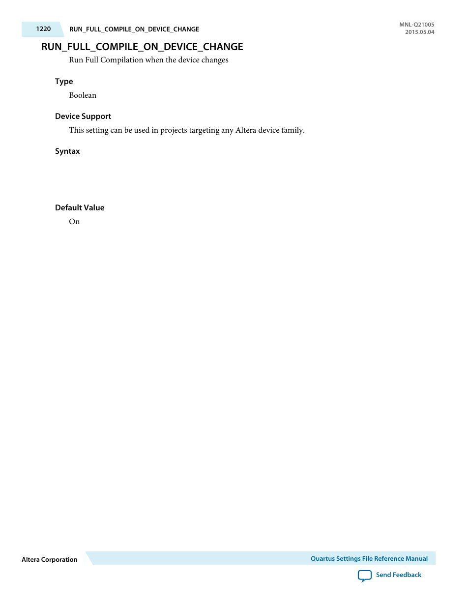 Run_full_compile_on_device_change | Altera Quartus II Settings File User Manual | Page 1220 / 1344