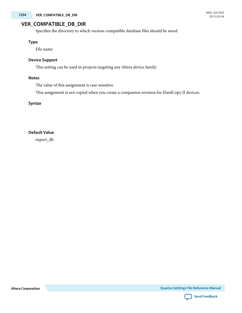 Ver_compatible_db_dir | Altera Quartus II Settings File User Manual | Page 1254 / 1344
