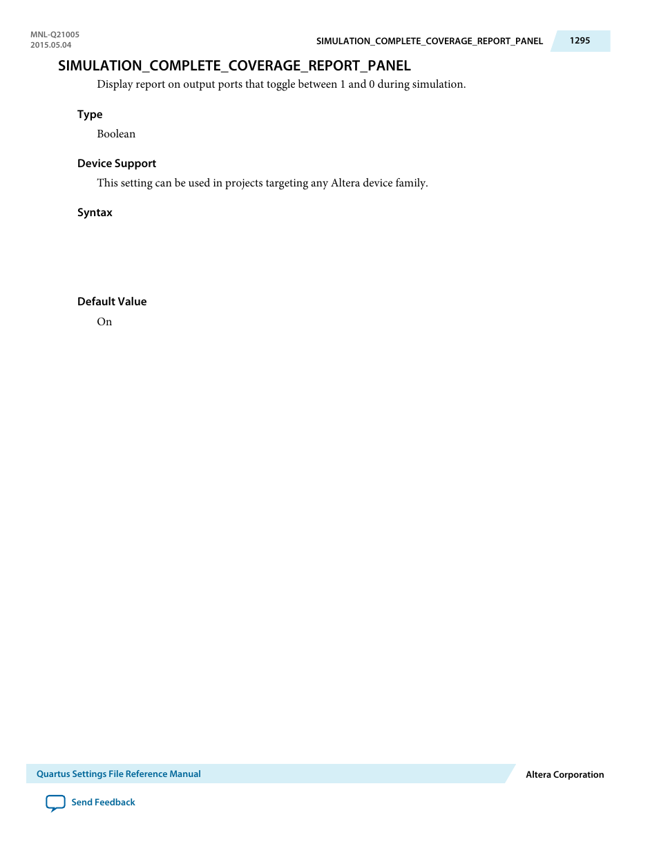 Simulation_complete_coverage_report_panel | Altera Quartus II Settings File User Manual | Page 1295 / 1344