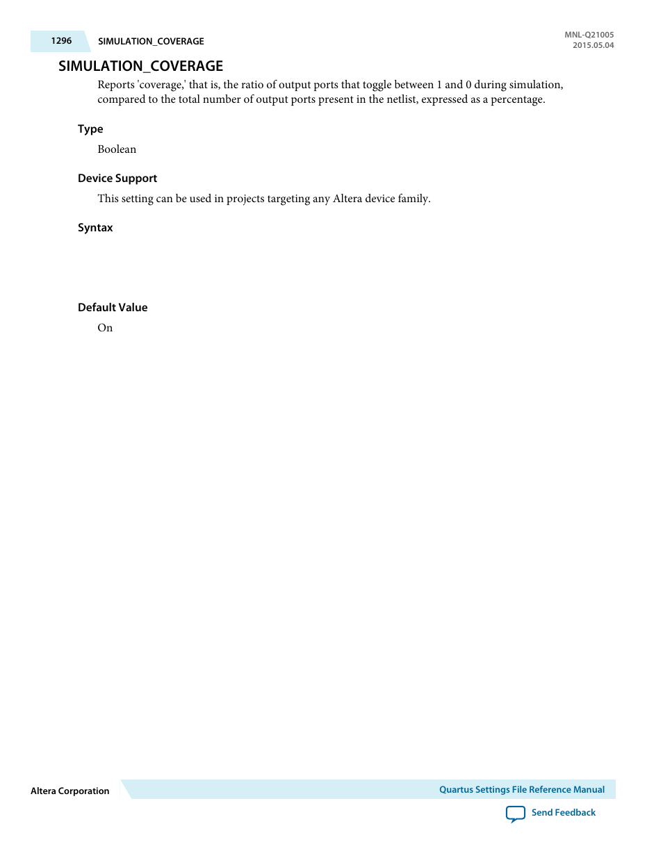 Simulation_coverage | Altera Quartus II Settings File User Manual | Page 1296 / 1344