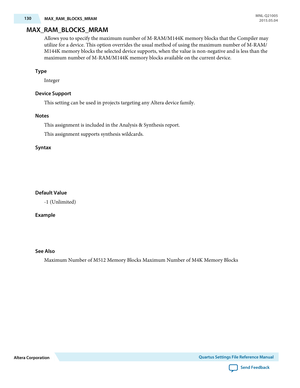 Max_ram_blocks_mram | Altera Quartus II Settings File User Manual | Page 130 / 1344