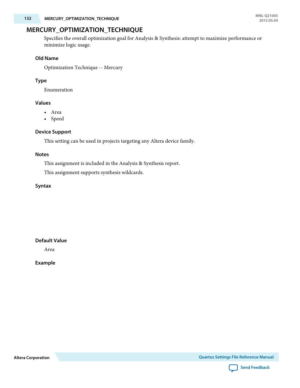 Mercury_optimization_technique | Altera Quartus II Settings File User Manual | Page 132 / 1344