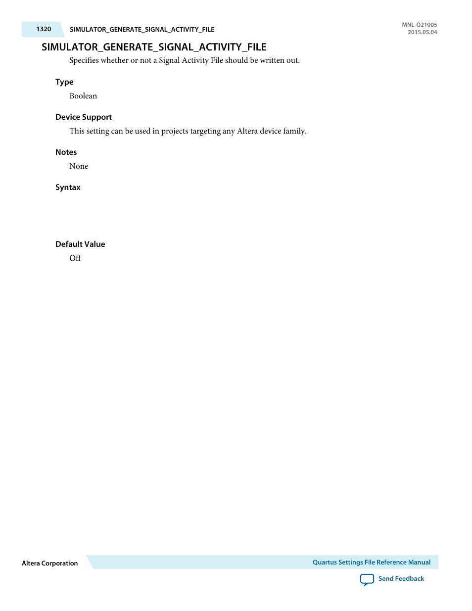 Simulator_generate_signal_activity_file | Altera Quartus II Settings File User Manual | Page 1320 / 1344