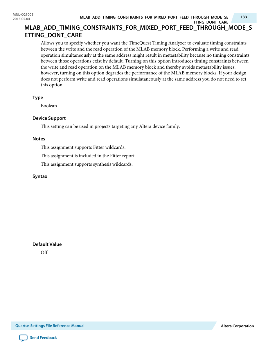 Altera Quartus II Settings File User Manual | Page 133 / 1344
