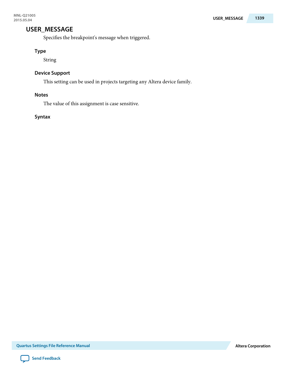 User_message | Altera Quartus II Settings File User Manual | Page 1339 / 1344