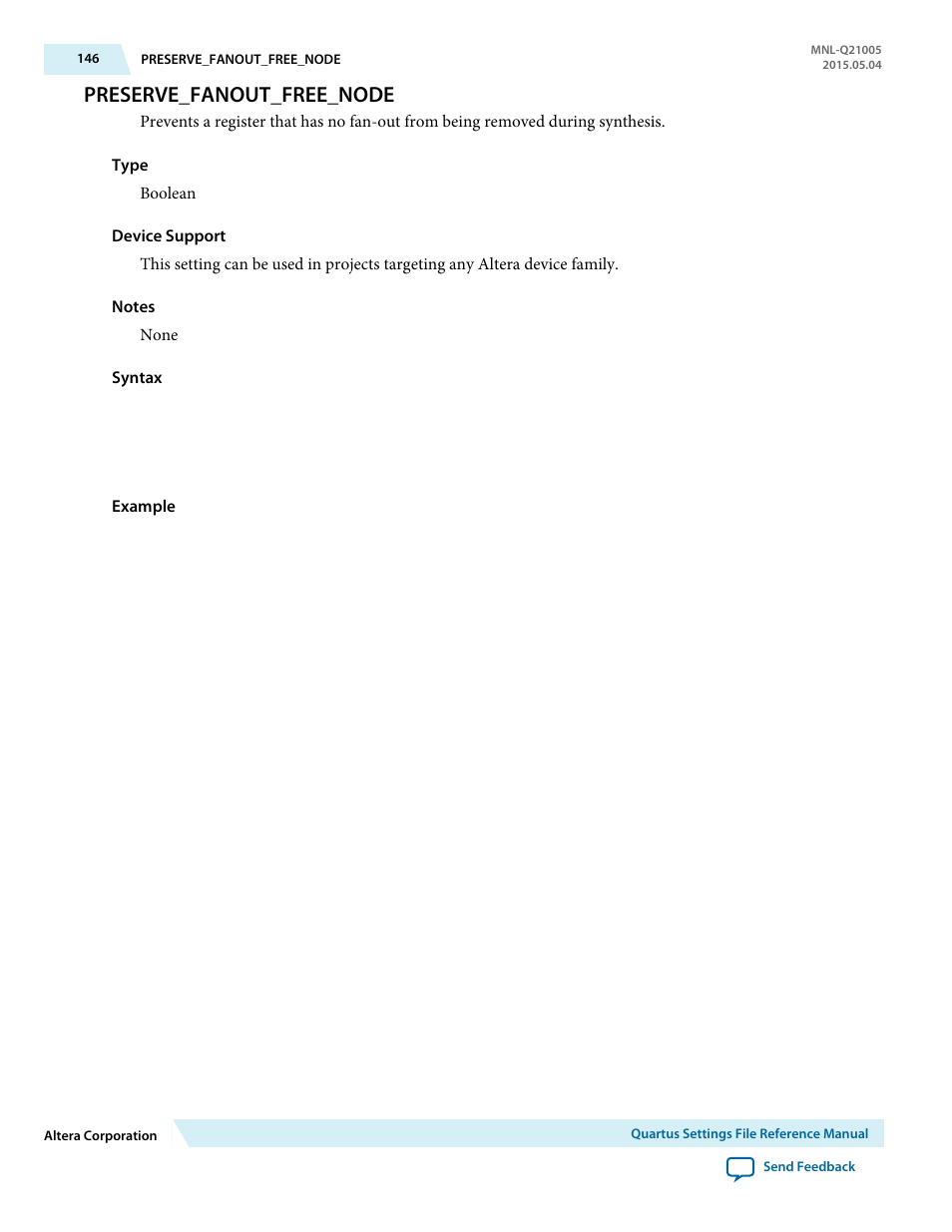 Preserve_fanout_free_node | Altera Quartus II Settings File User Manual | Page 146 / 1344