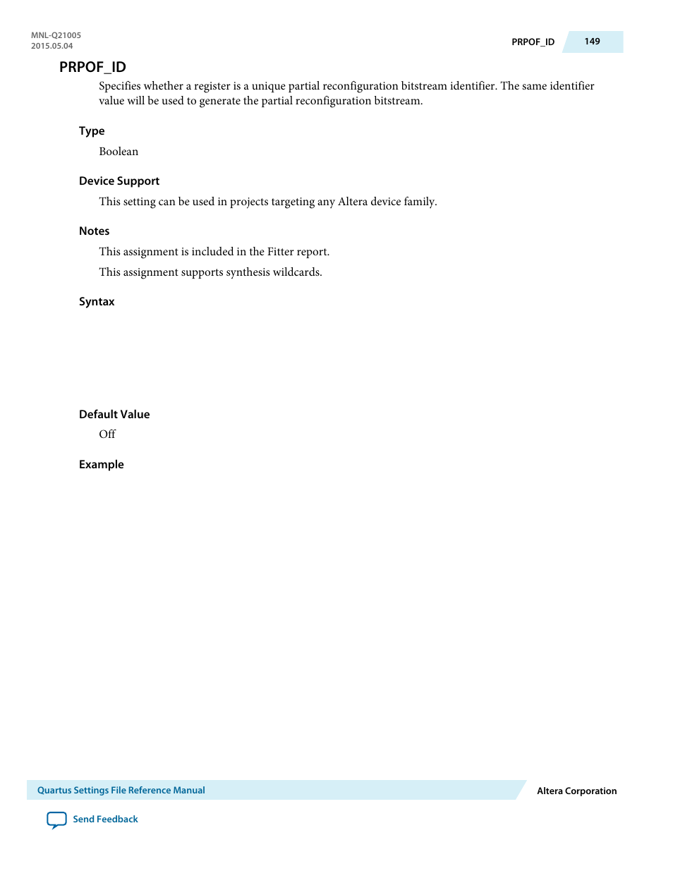 Prpof_id | Altera Quartus II Settings File User Manual | Page 149 / 1344