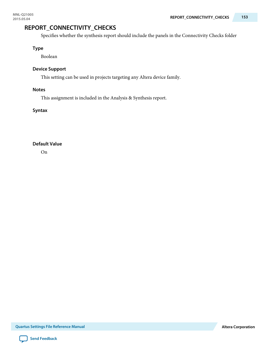 Report_connectivity_checks | Altera Quartus II Settings File User Manual | Page 153 / 1344