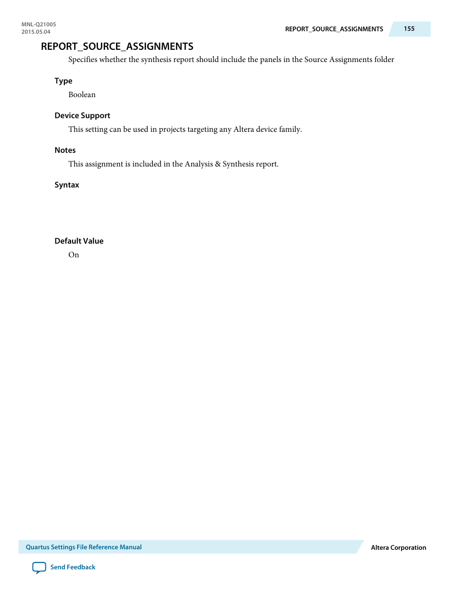 Report_source_assignments | Altera Quartus II Settings File User Manual | Page 155 / 1344