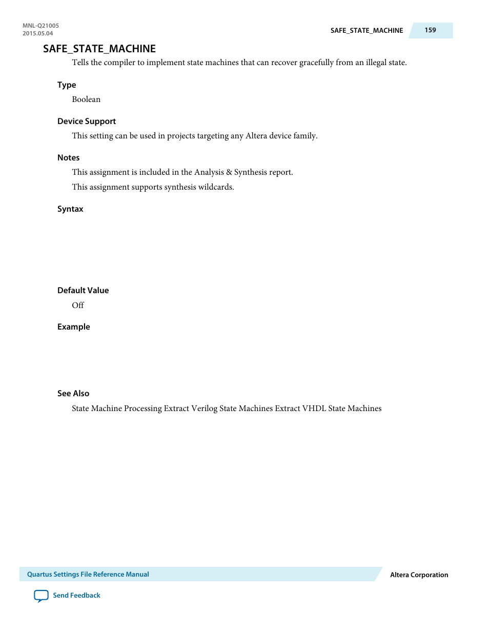 Safe_state_machine | Altera Quartus II Settings File User Manual | Page 159 / 1344
