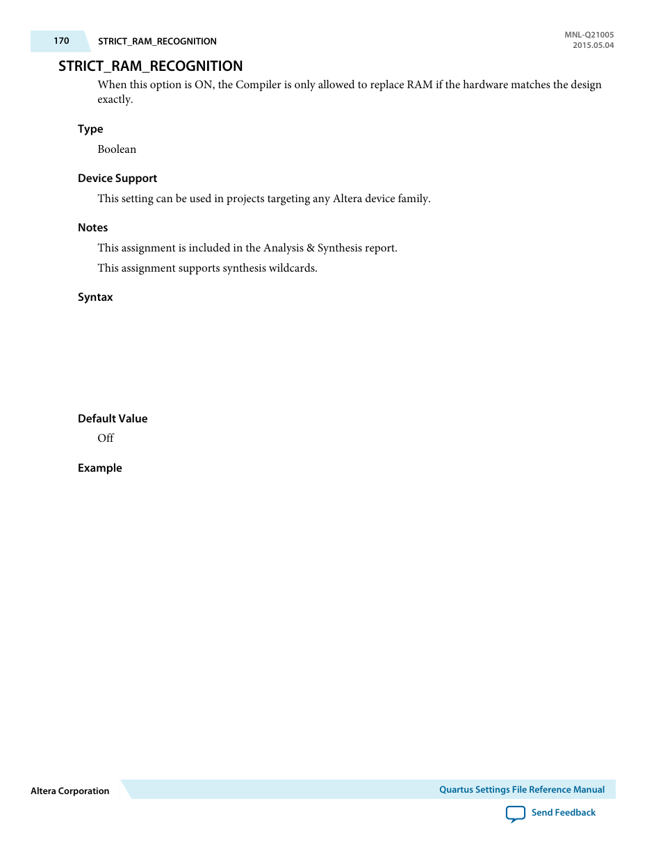 Strict_ram_recognition | Altera Quartus II Settings File User Manual | Page 170 / 1344