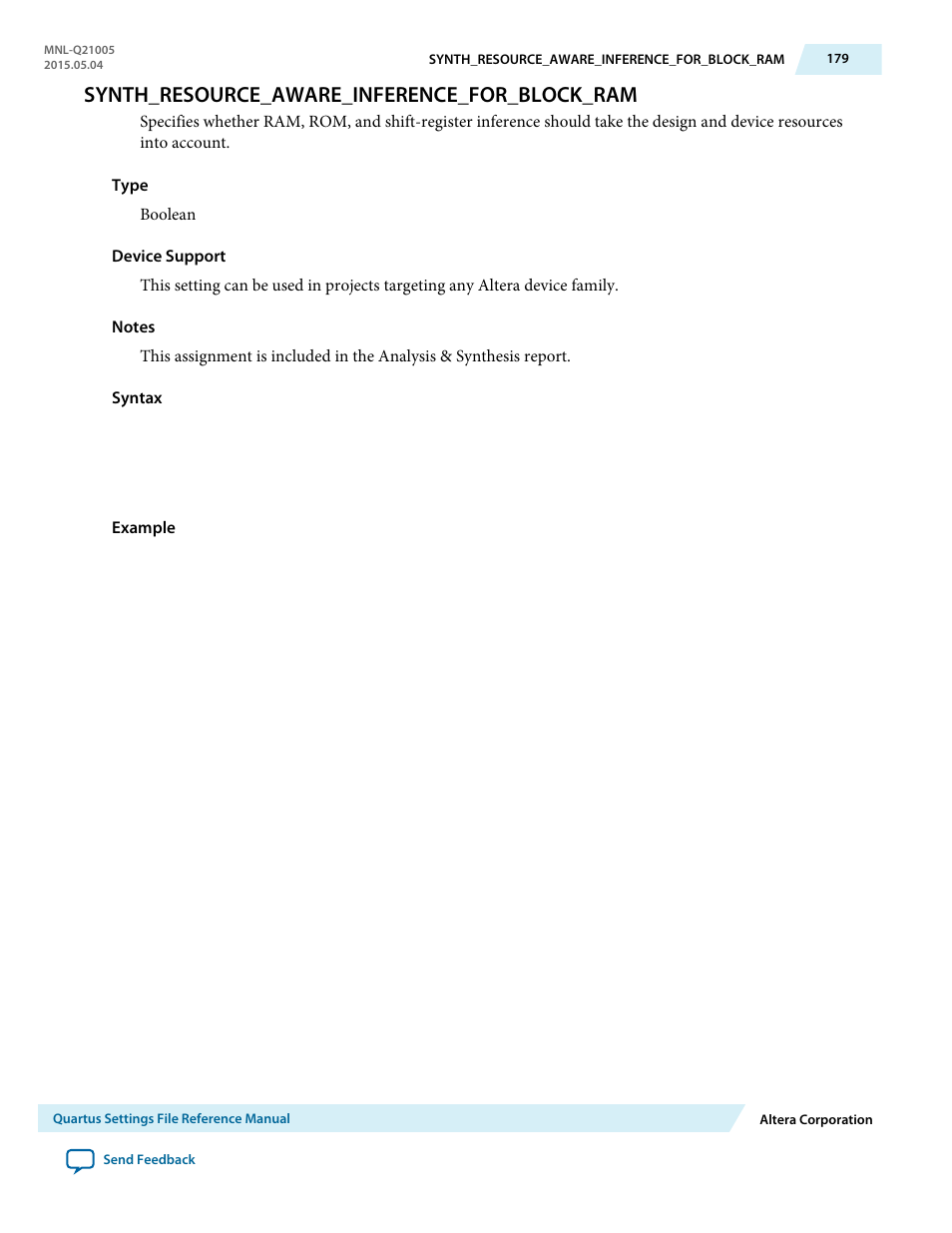 Synth_resource_aware_inference_for_block_ram | Altera Quartus II Settings File User Manual | Page 179 / 1344