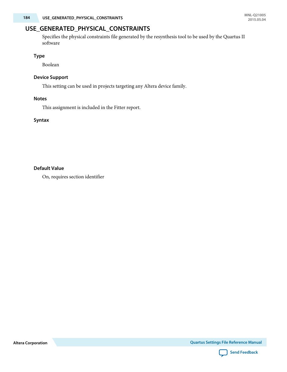 Use_generated_physical_constraints | Altera Quartus II Settings File User Manual | Page 184 / 1344