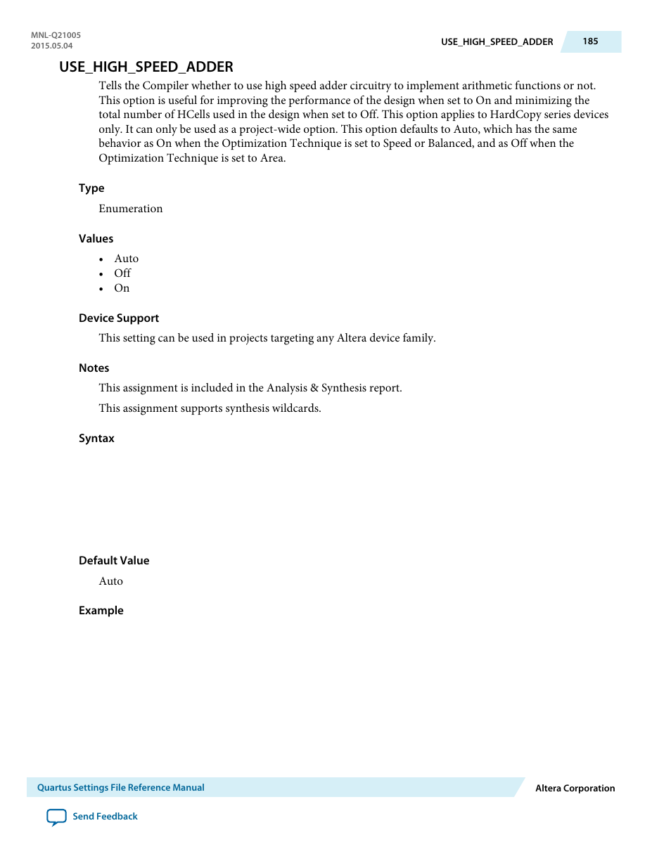 Use_high_speed_adder | Altera Quartus II Settings File User Manual | Page 185 / 1344