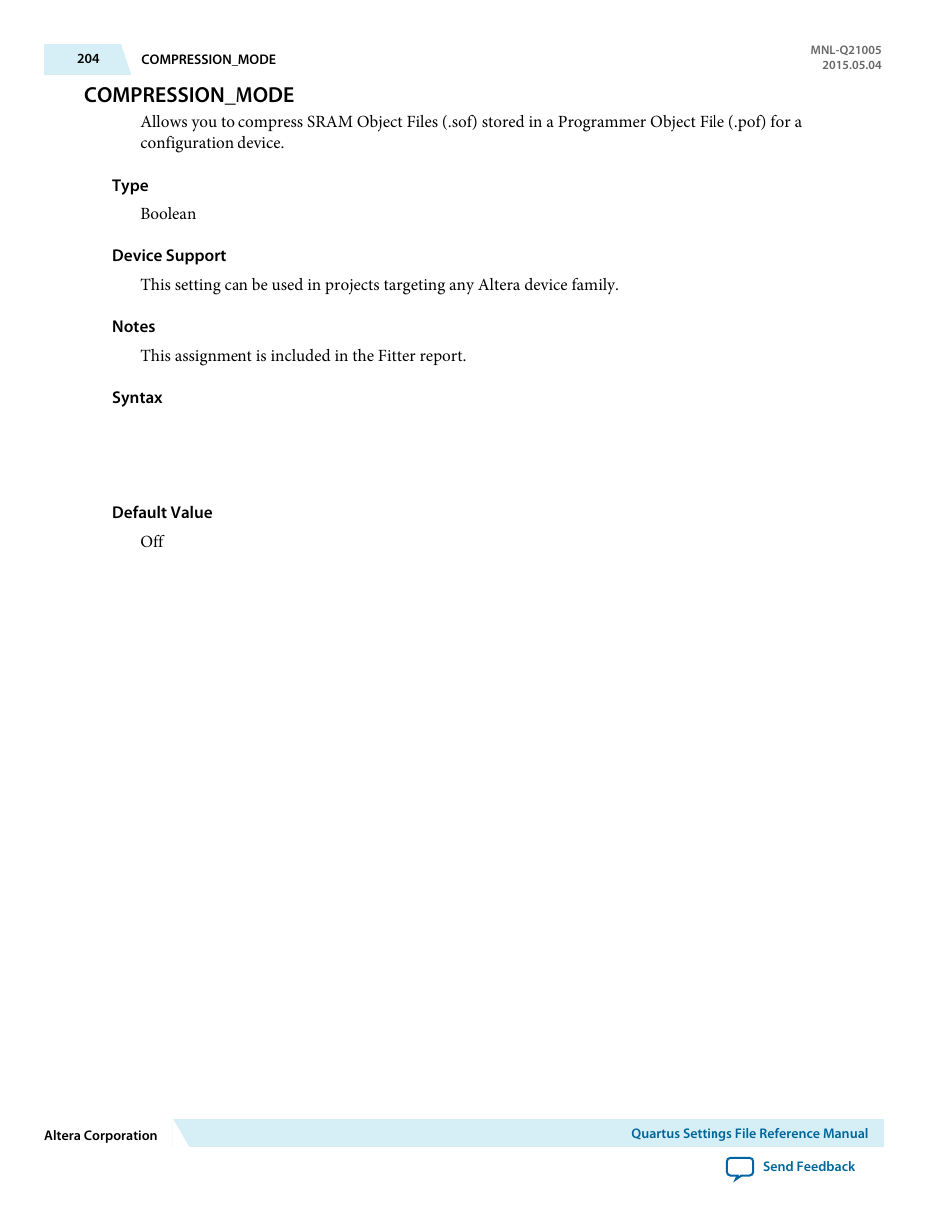 Compression_mode | Altera Quartus II Settings File User Manual | Page 204 / 1344