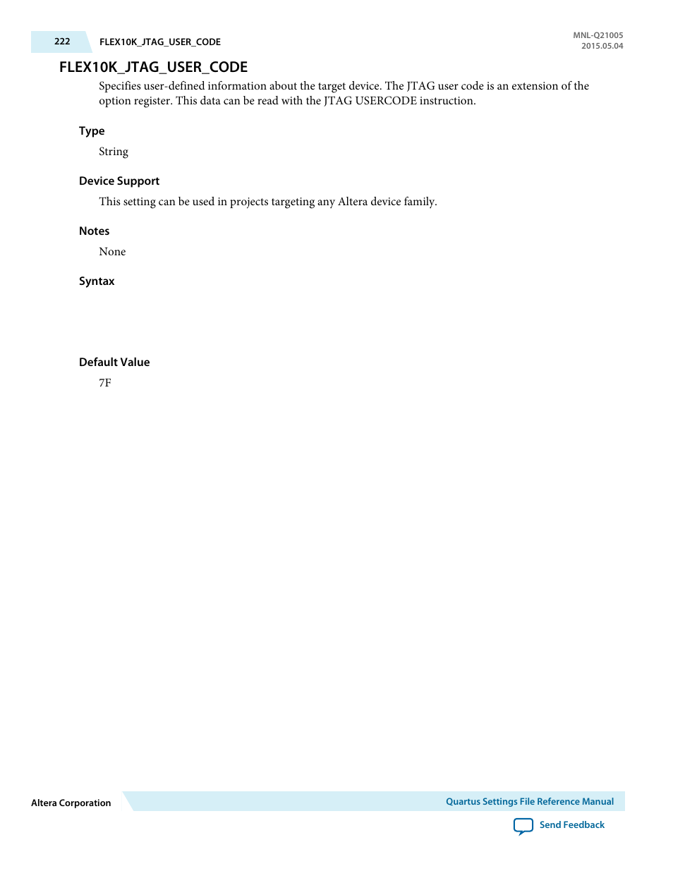 Flex10k_jtag_user_code | Altera Quartus II Settings File User Manual | Page 222 / 1344