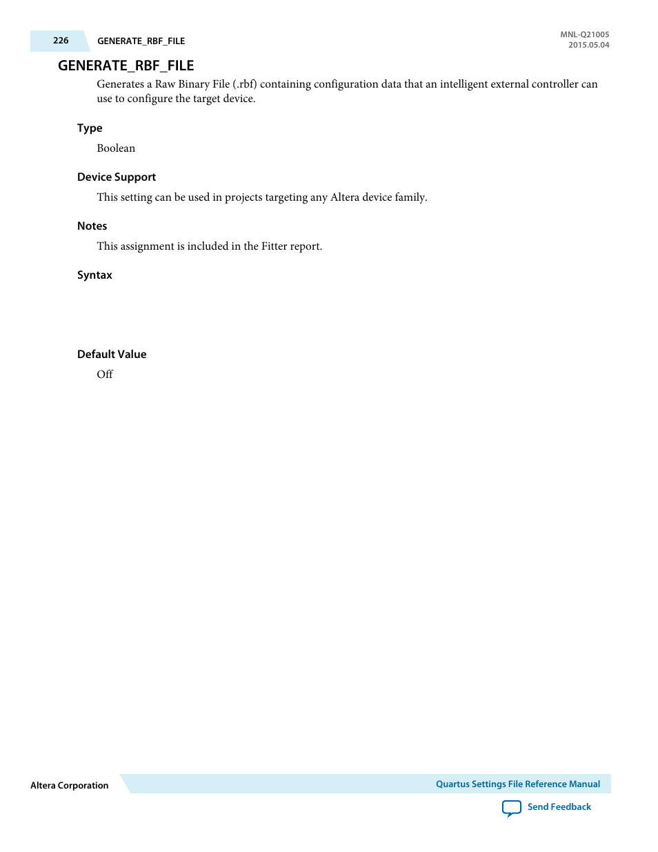 Generate_rbf_file | Altera Quartus II Settings File User Manual | Page 226 / 1344