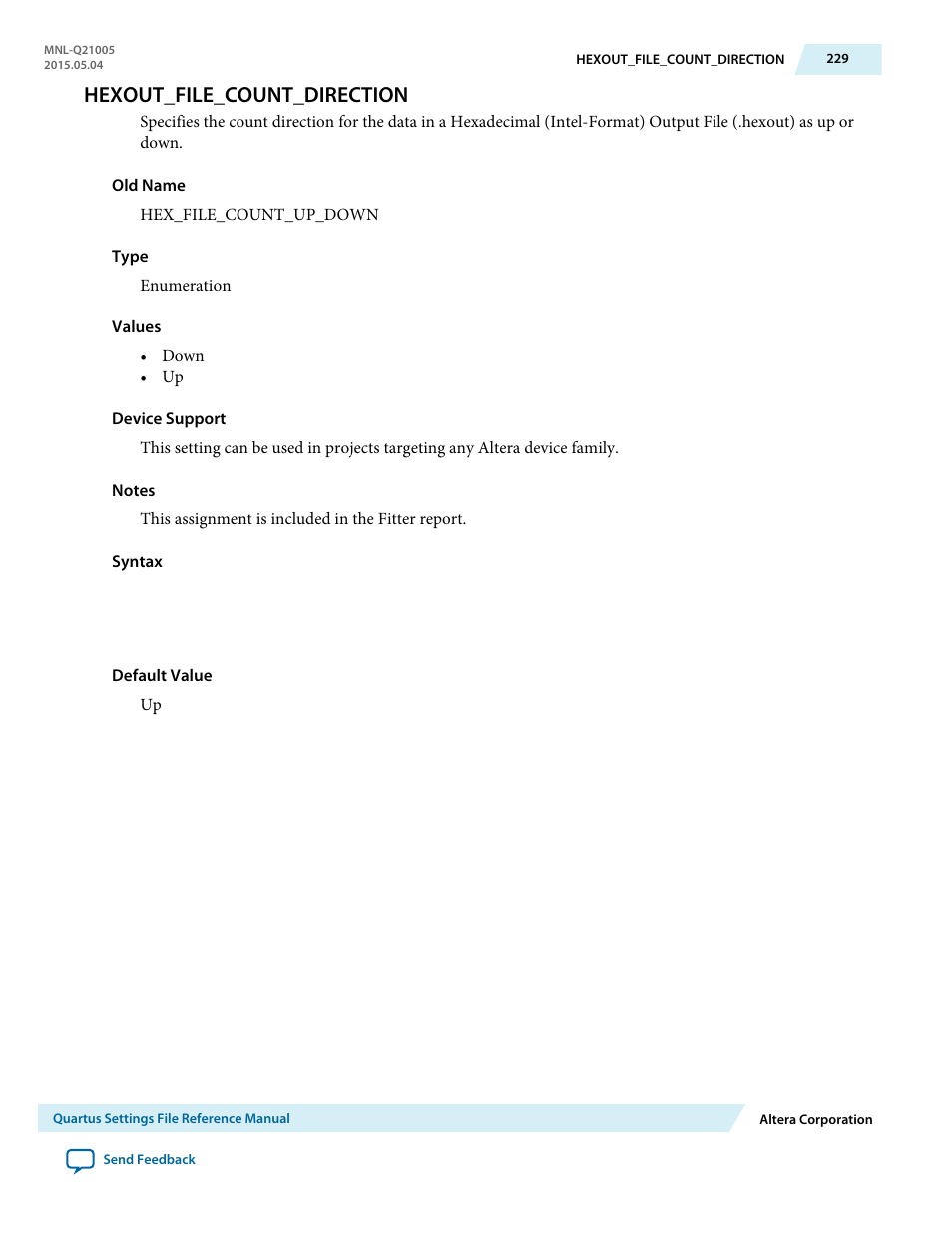 Hexout_file_count_direction | Altera Quartus II Settings File User Manual | Page 229 / 1344