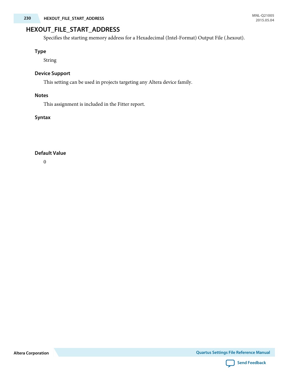 Hexout_file_start_address | Altera Quartus II Settings File User Manual | Page 230 / 1344