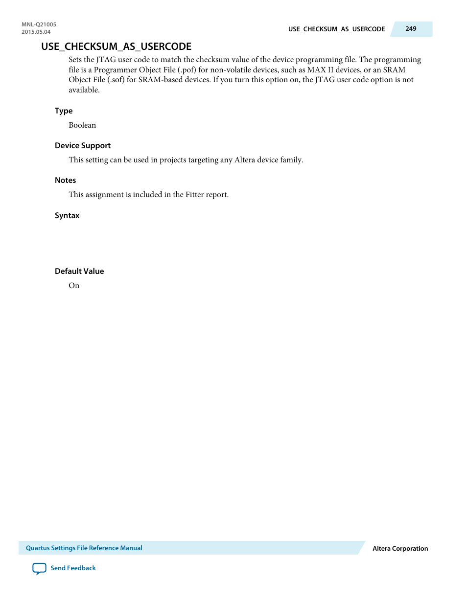Use_checksum_as_usercode | Altera Quartus II Settings File User Manual | Page 249 / 1344