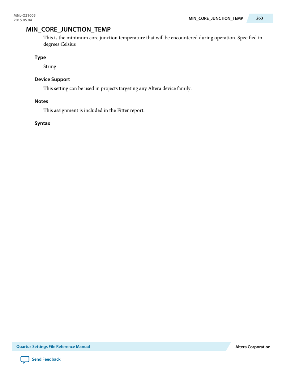 Min_core_junction_temp | Altera Quartus II Settings File User Manual | Page 263 / 1344