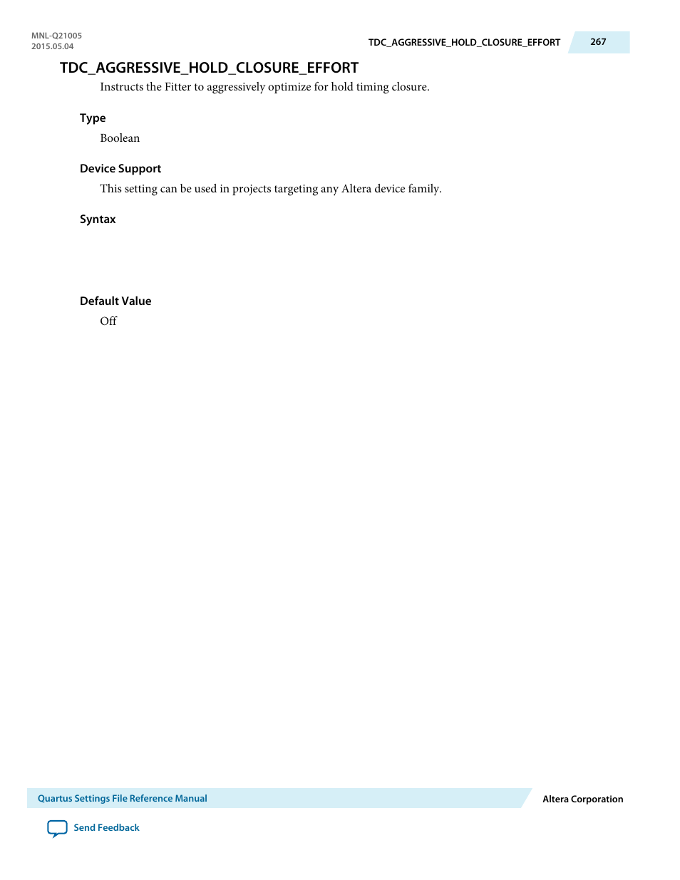Tdc_aggressive_hold_closure_effort | Altera Quartus II Settings File User Manual | Page 267 / 1344