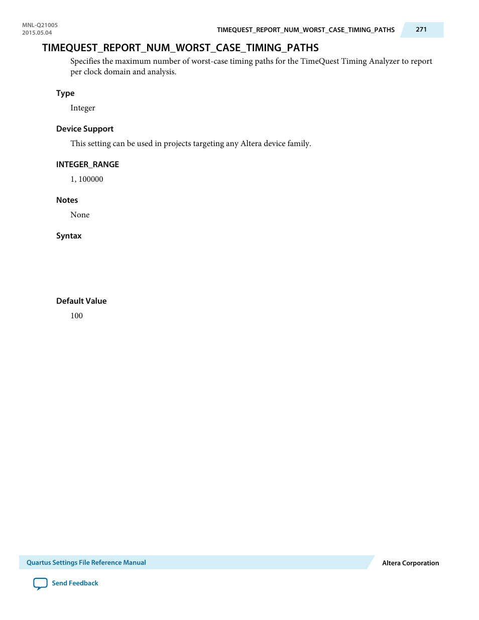 Timequest_report_num_worst_case_timing_paths | Altera Quartus II Settings File User Manual | Page 271 / 1344
