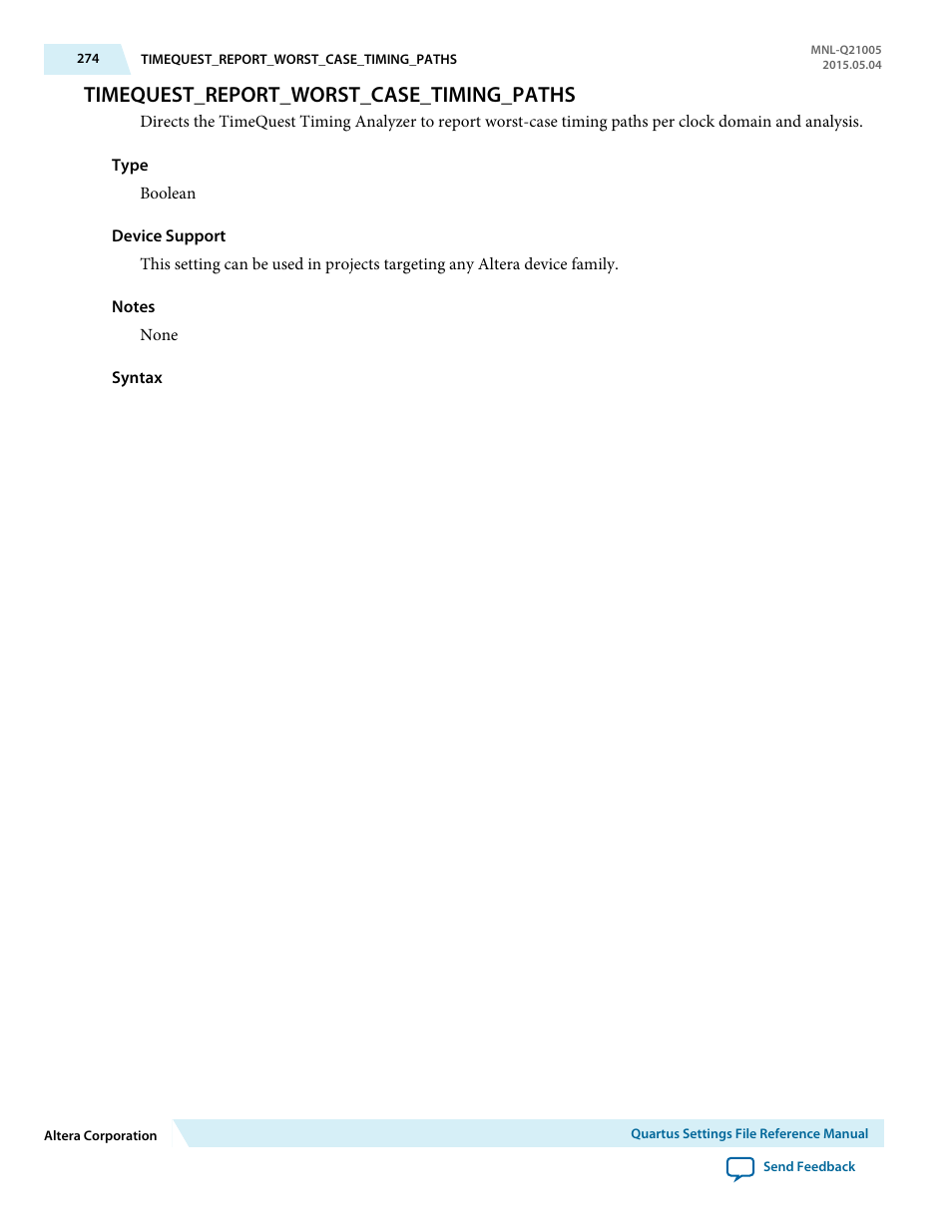 Timequest_report_worst_case_timing_paths | Altera Quartus II Settings File User Manual | Page 274 / 1344