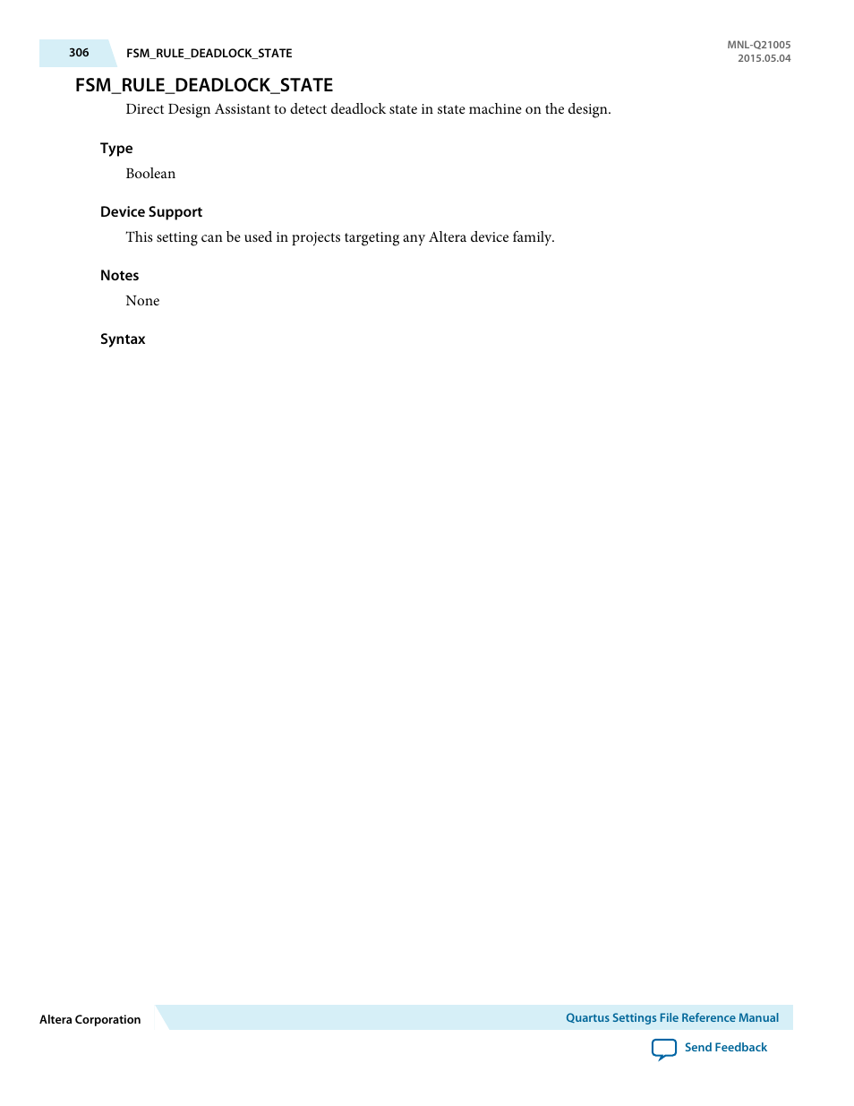 Fsm_rule_deadlock_state | Altera Quartus II Settings File User Manual | Page 306 / 1344