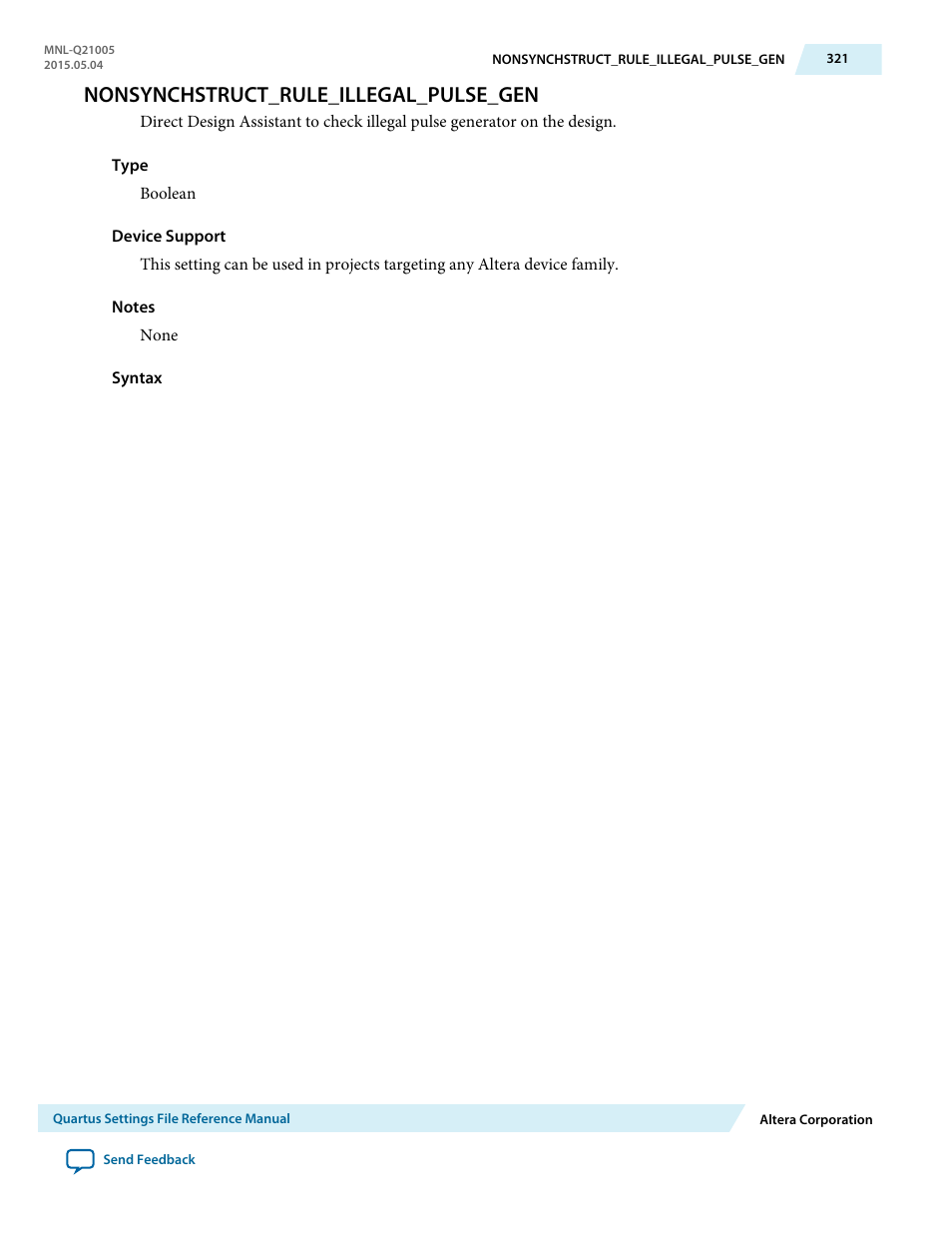 Nonsynchstruct_rule_illegal_pulse_gen | Altera Quartus II Settings File User Manual | Page 321 / 1344