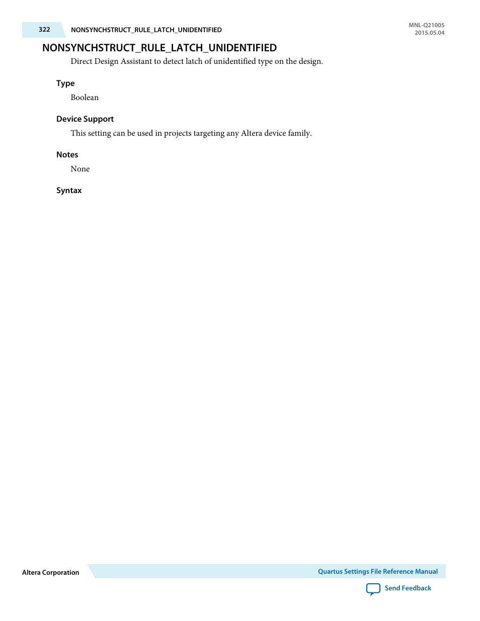 Nonsynchstruct_rule_latch_unidentified | Altera Quartus II Settings File User Manual | Page 322 / 1344